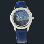 Van Gogh Starry Night Armbanduhr<br><div class="desc">Starry Night von Vincent Van Gogh, Oil on Leinwand, 1889, ist ein Landschaftsbild eines großen Wirrs glänzender Sterne über einer Landschaft von entlegener Stadt und sanften Hügeln, mit einem Zypressenbaum im Vordergrund wie eine dunkelgrüne Flamme. Van Gogh malte sein sternenförmiges Meisterwerk nicht aus dem Leben, sondern aus dem Gedächtnis während...</div>