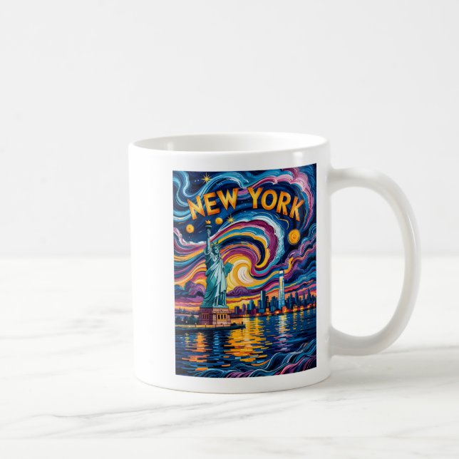 Van Gogh Starry Night Art New York Liberty Skyline Kaffeetasse (Rechts)