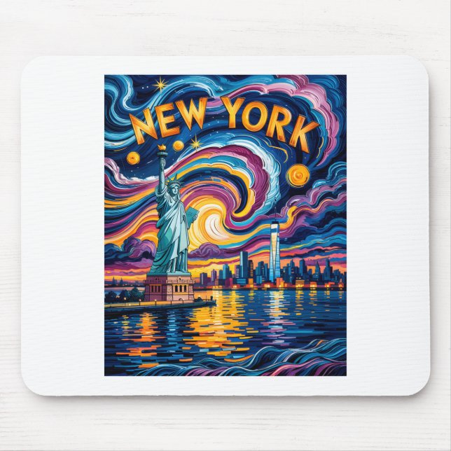 Van Gogh Starry Night Art New York Liberty Skyline Mousepad (Vorne)