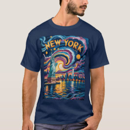 Van Gogh Starry Night Art New York Liberty Skyline T-Shirt