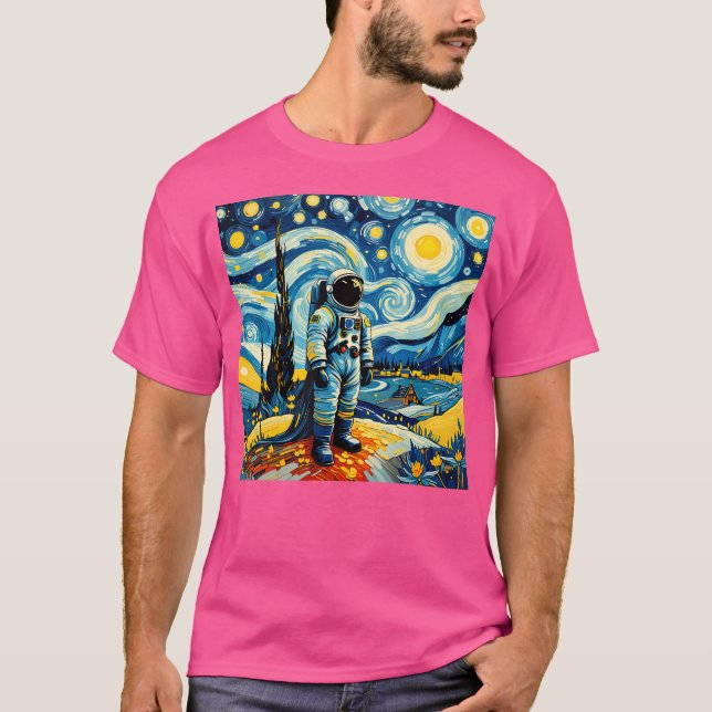 Van Gogh Starry Night Astronaut Space Liebhaber T-Shirt (Vorderseite)