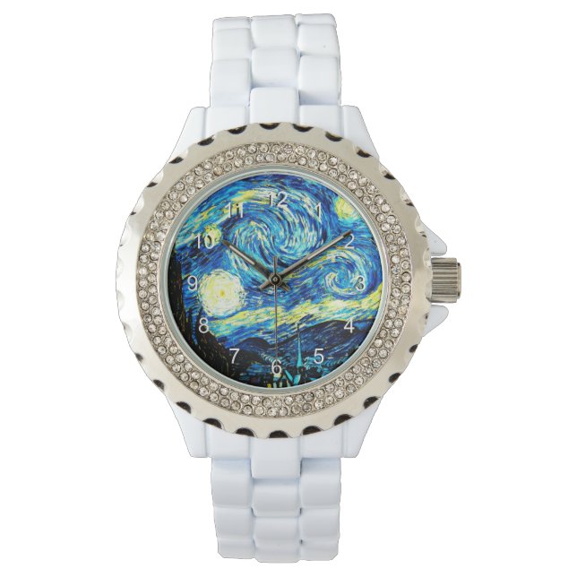 Van Gogh: Starry Night, berühmtes Bild Armbanduhr (Vorderseite)