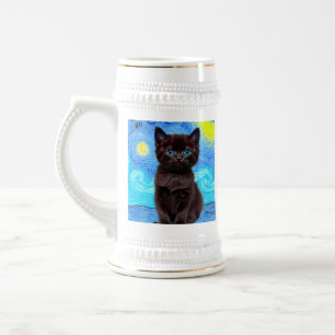 Van Gogh Starry Night Black Cat Bierglas