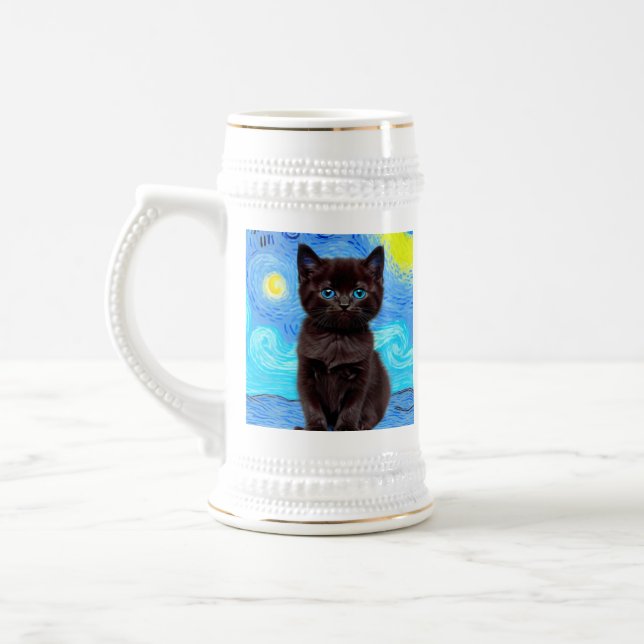 Van Gogh Starry Night Black Cat Bierglas (Links)