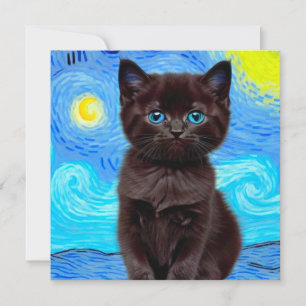 Van Gogh Starry Night Black Cat Einladung