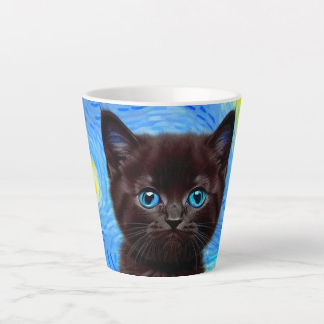 Van Gogh Starry Night Black Cat Milchtasse (Vorderseite)
