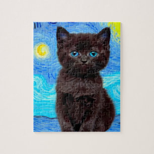 Van Gogh Starry Night Black Cat Puzzle