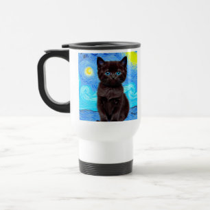 Van Gogh Starry Night Black Cat Reisebecher
