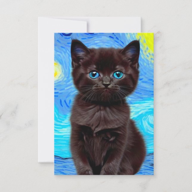 Van Gogh Starry Night Black Cat RSVP Karte (Vorderseite)