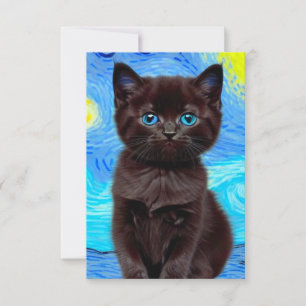 Van Gogh Starry Night Black Cat RSVP Karte