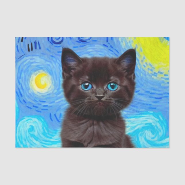 Van Gogh Starry Night Black Cat Seidenpapier (Vorderseite)