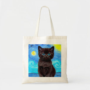 Van Gogh Starry Night Black Cat Tragetasche