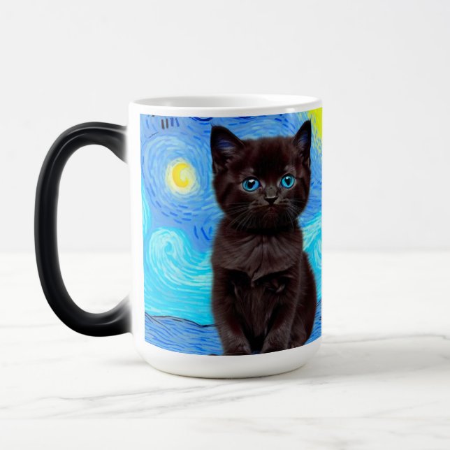 Van Gogh Starry Night Black Cat Verwandlungstasse (Links)