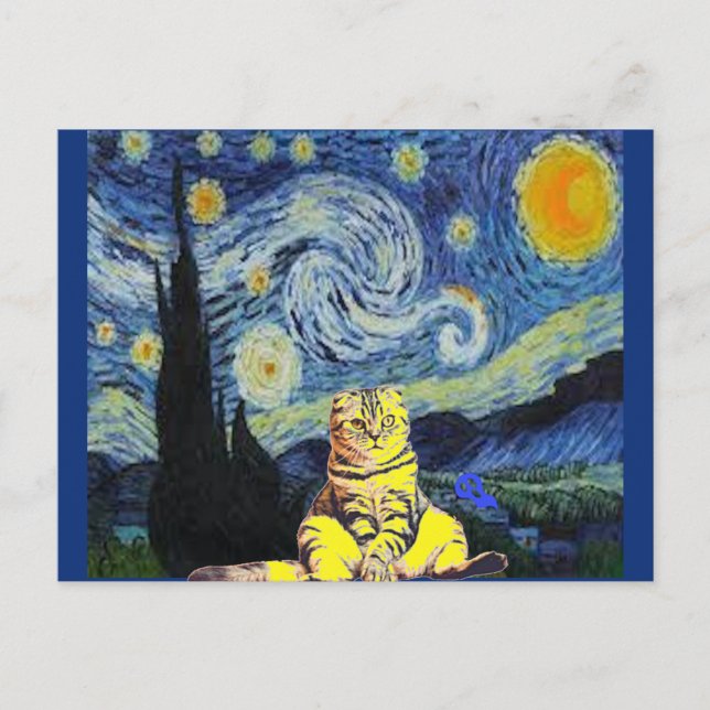 Van Gogh - Starry Night, Cat Art Parody,   Postkarte (Vorderseite)