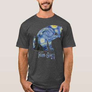Van Gogh Starry Night Cat Art Van Gogh Gemälde Ae T-Shirt