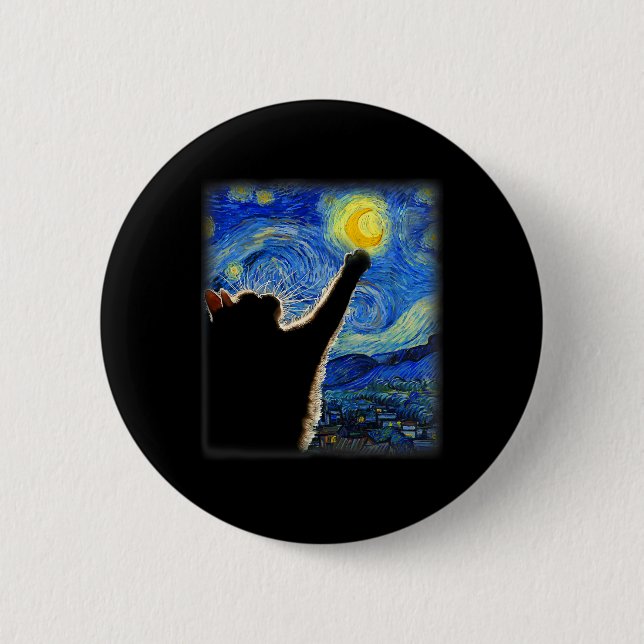 Van Gogh Starry Night Cat - Clic Fit Button (Vorderseite)