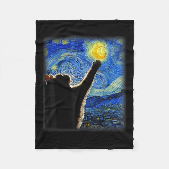 Van Gogh Starry Night Cat - Clic Fit, Cat Lover_mo Fleecedecke (Vorderseite)