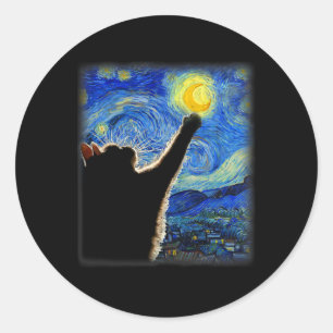 Van Gogh Starry Night Cat - Clic Fit Runder Aufkleber