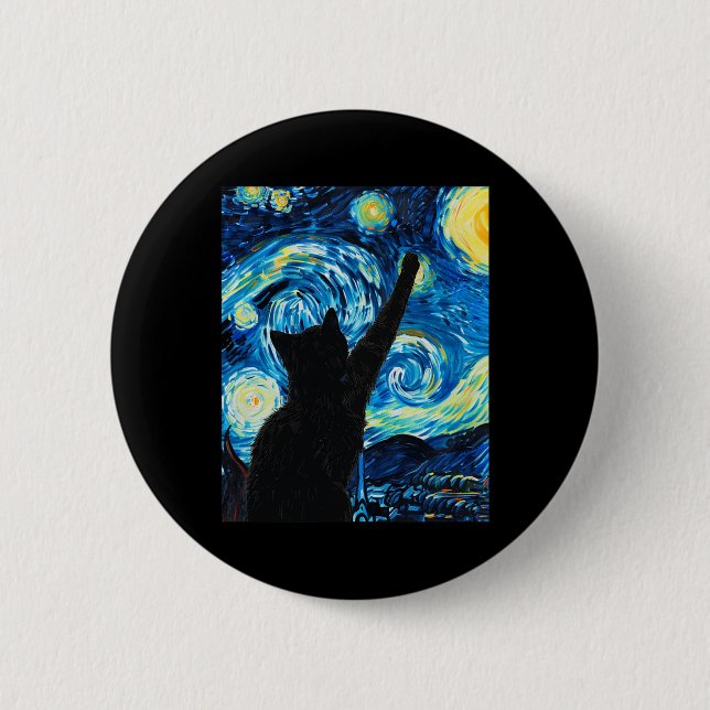 Van Gogh Starry Night Cat Lover Kitten Button (Vorderseite)