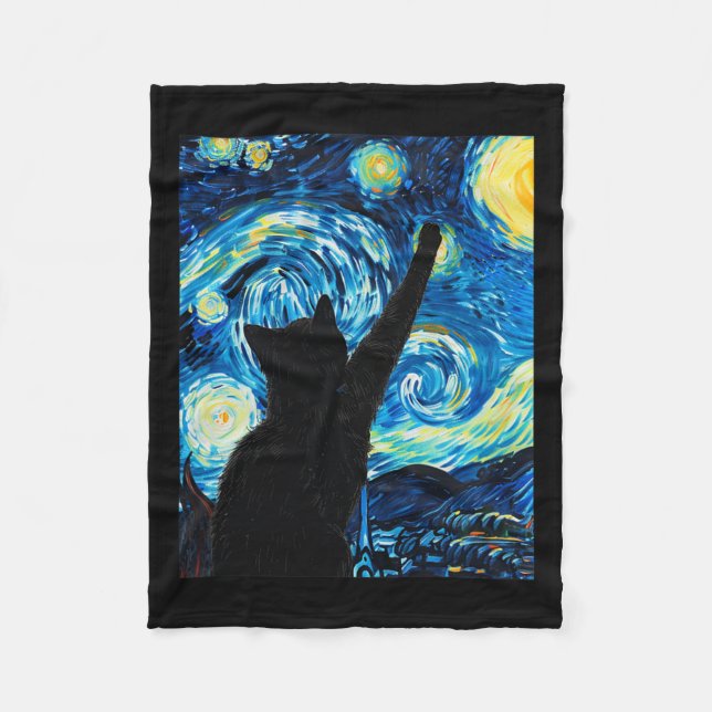 Van Gogh Starry Night Cat Lover Kitten Fleecedecke (Vorderseite)