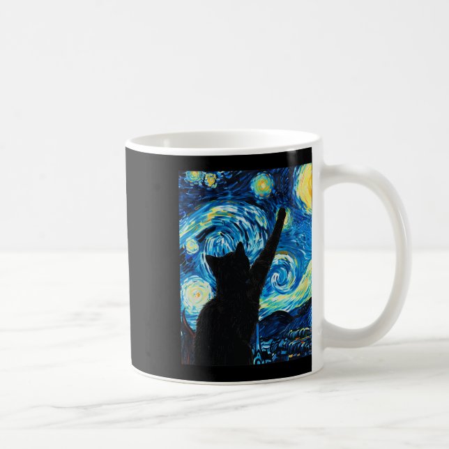 Van Gogh Starry Night Cat Lover Kitten Kaffeetasse (Rechts)