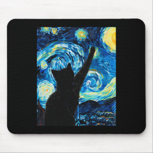 Van Gogh Starry Night Cat Lover Kitten Mousepad