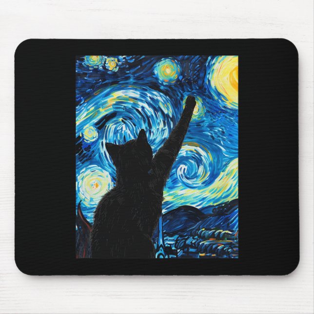 Van Gogh Starry Night Cat Lover Kitten Mousepad (Vorne)