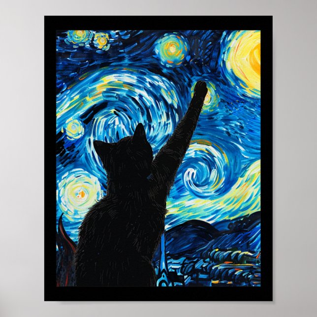 Van Gogh Starry Night Cat Lover Kitten Poster (Vorne)