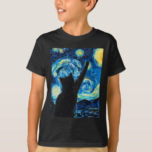 Van Gogh Starry Night Cat Lover Kitten T-Shirt