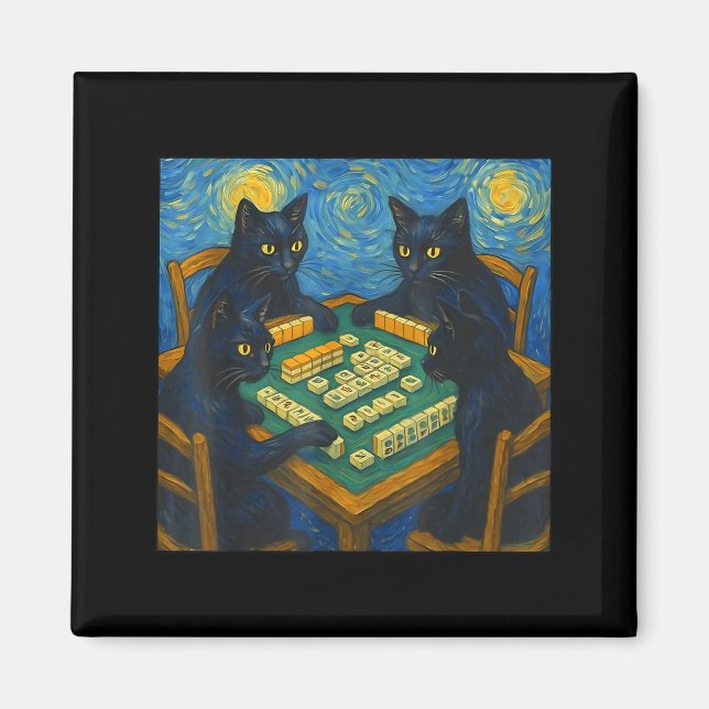 Van gogh starry night cat playing mahjong chinese magnet (Vorne)
