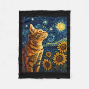 Van Gogh Starry Night Cat Shirt Van Gogh Cat Paint Fleecedecke