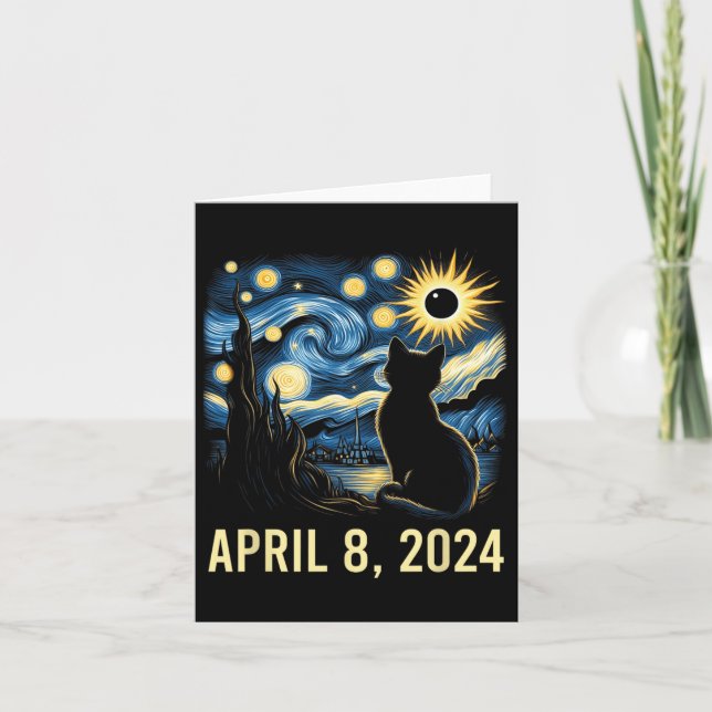 Van Gogh Starry Night Cat Total Solar Eclipse Apri Karte (Vorderseite)