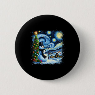 Van Gogh Starry Night Christmas Snowman Snowy Nigh Button