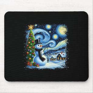 Van Gogh Starry Night Christmas Snowman Snowy Nigh Mousepad