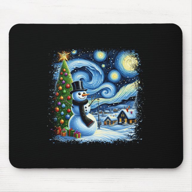 Van Gogh Starry Night Christmas Snowman Snowy Nigh Mousepad (Vorne)