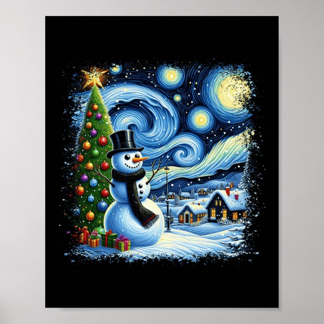Van Gogh Starry Night Christmas Snowman Snowy Nigh Poster (Vorne)