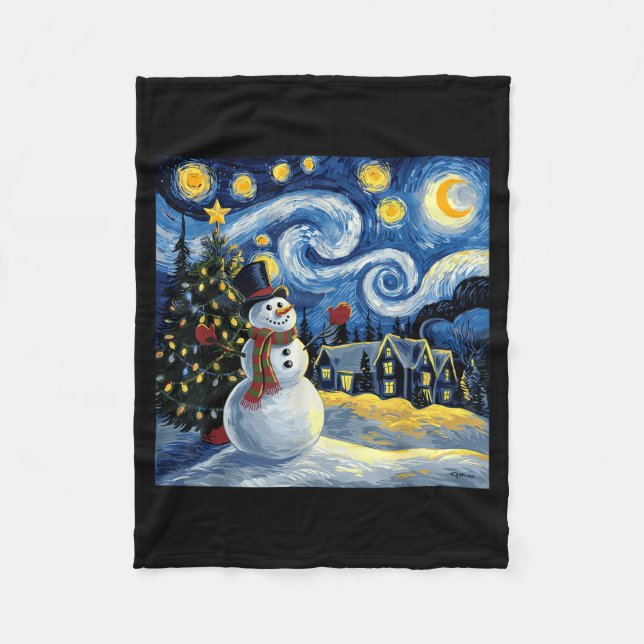 Van Gogh Starry Night Christmas Snowman Winter Sno Fleecedecke (Vorderseite)