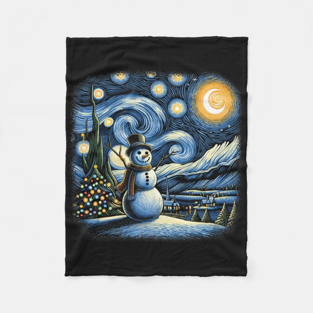 Van Gogh Starry Night Christmas Snowman Winter Sno Fleecedecke (Vorderseite)