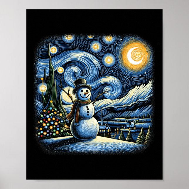 Van Gogh Starry Night Christmas Snowman Winter Sno Poster (Vorne)