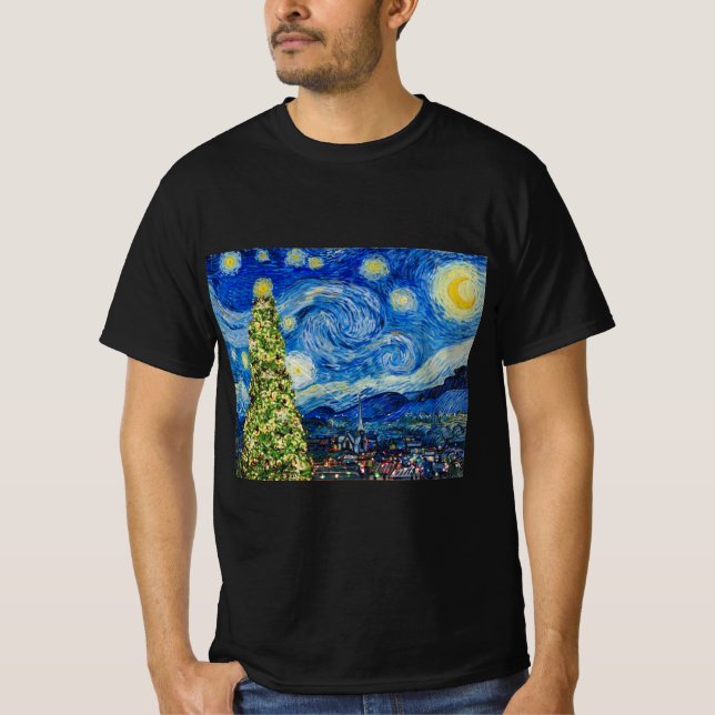 Van Gogh Starry Night - Christmas Tree T - Shirt (Vorderseite)