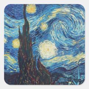Van Gogh Starry Night Classic Impressionismus Art Quadratischer Aufkleber