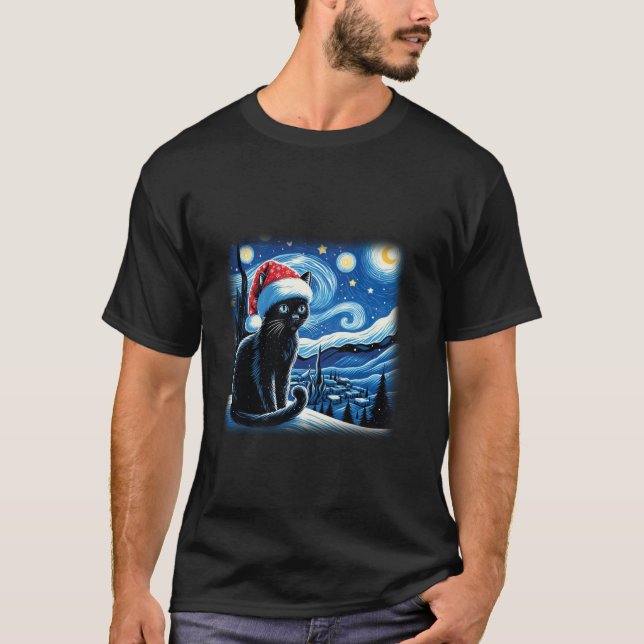 Van Gogh Starry Night Festival Weihnachten Schwarz T-Shirt (Vorderseite)