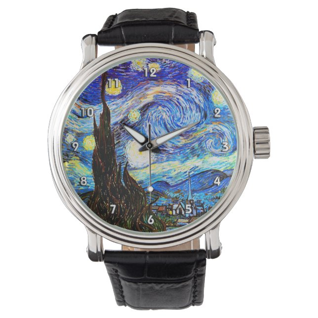 Van Gogh Starry Night Fine Art Armbanduhr (Vorderseite)