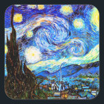 Van Gogh Starry Night Fine Art Quadratischer Aufkleber<br><div class="desc">Starry Night,  das berühmteste Gemälde des niederländischen Post-Impressionisten Meisters Vincent van Gogh. Ein einsamer Zypressenbaum,  ein schlafendes Dorf und ein Himmel,  der mit Sternen herumwirbelt. Postimpressionismus Christliche religiöse spirituelle inspirierende Kunst Malerei.</div>