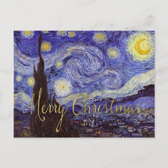Van Gogh Starry Night Frohe Weihnachten Gold Kunst (Vorderseite)