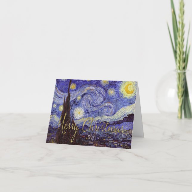 Van Gogh Starry Night Frohe Weihnachten Gold Kunst (Vorderseite)
