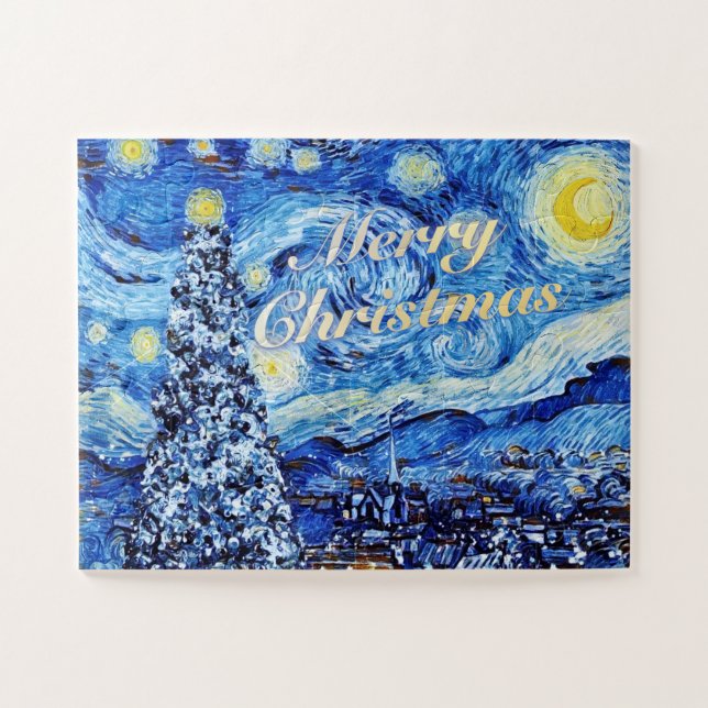 Van Gogh - Starry Night Frohe Weihnachten Puzzle (Horizontal)