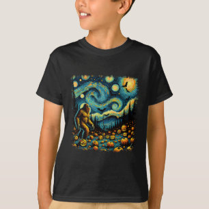 Van Gogh Starry Night Halloween Big Foot Pumpkin T-Shirt