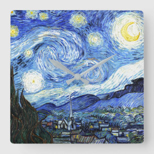 Van Gogh Starry Night Impressionismus Art Clock Quadratische Wanduhr