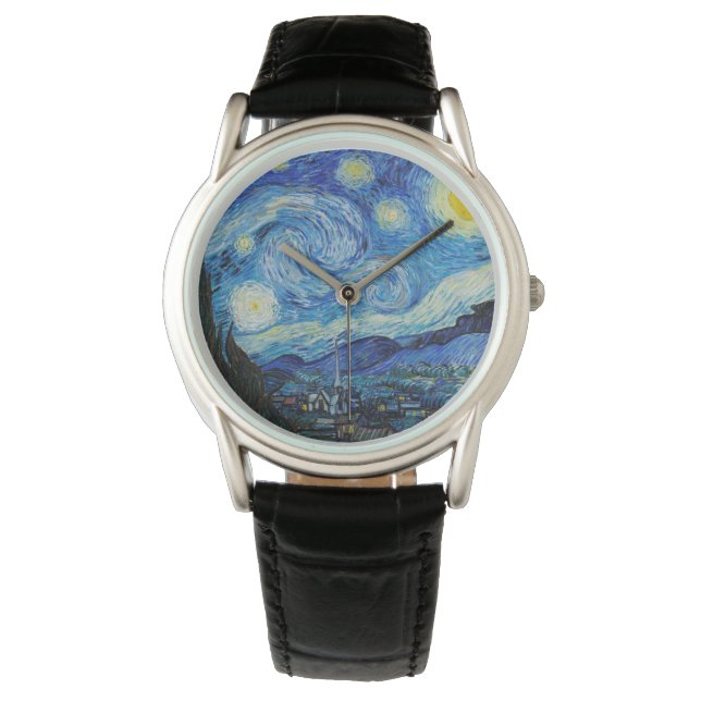 Van Gogh Starry Night. Impressionismus Vintage Kun Armbanduhr (Vorderseite)